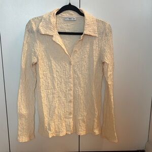 Mango Cream Textured Button-Up Shirt